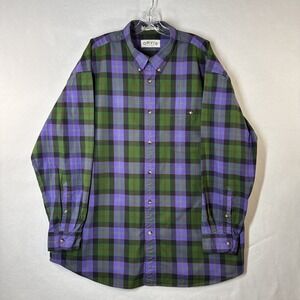 Orvis Heavy Cotton Button Down Shirt Purple Green Plaid Size XXL Excellent